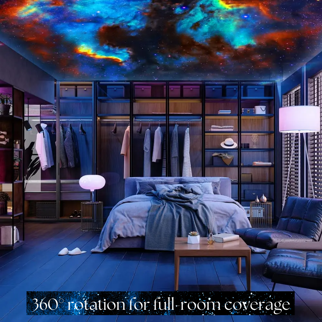 Proyector de galaxias Celestial Dreams con luz estelar giratoria 360° y películas HD