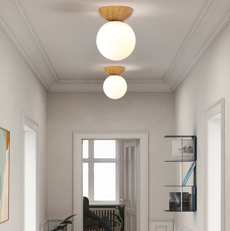 Nordic Wood Glass Globe 1-Light Ceiling Light