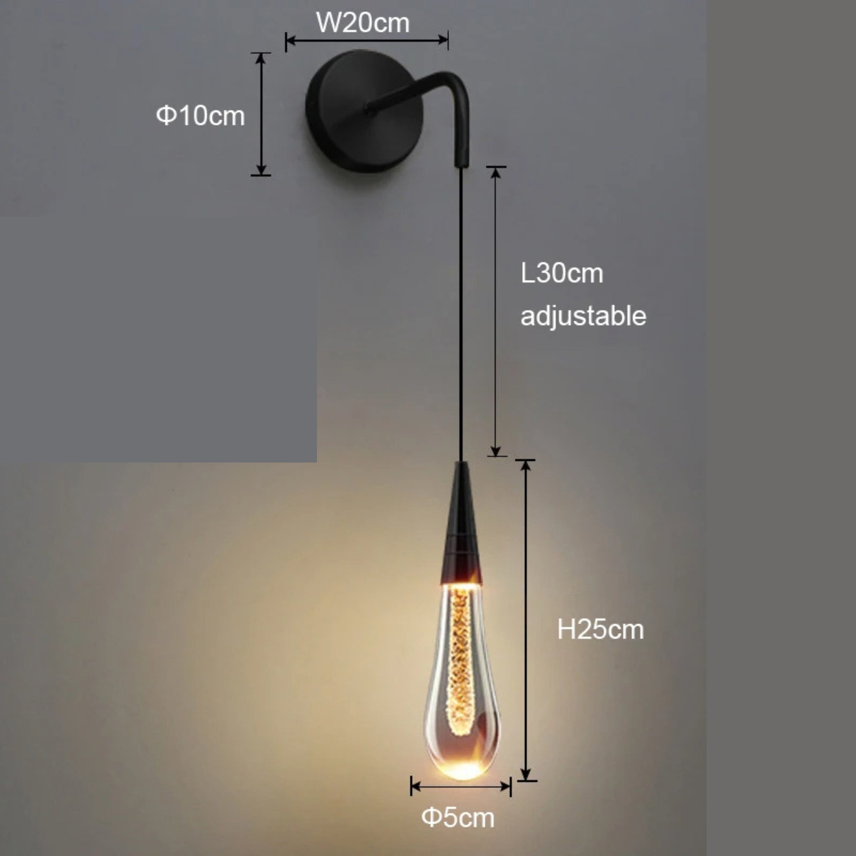 Aplique de pared LED moderno con gotas de lluvia de vidrio 1 luz