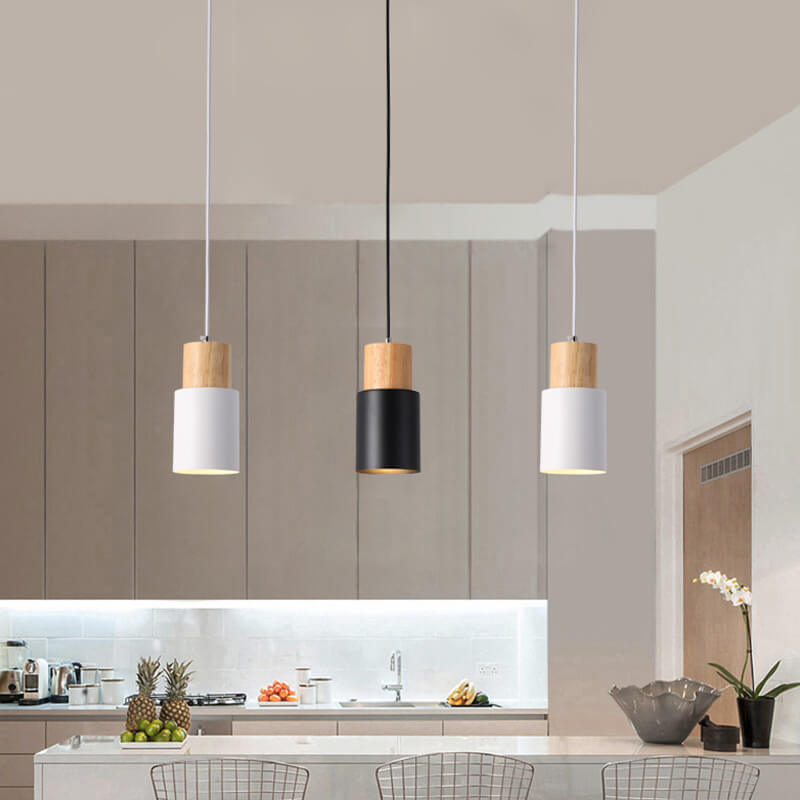 Nordische houten cilinder LED 1-licht hanglamp