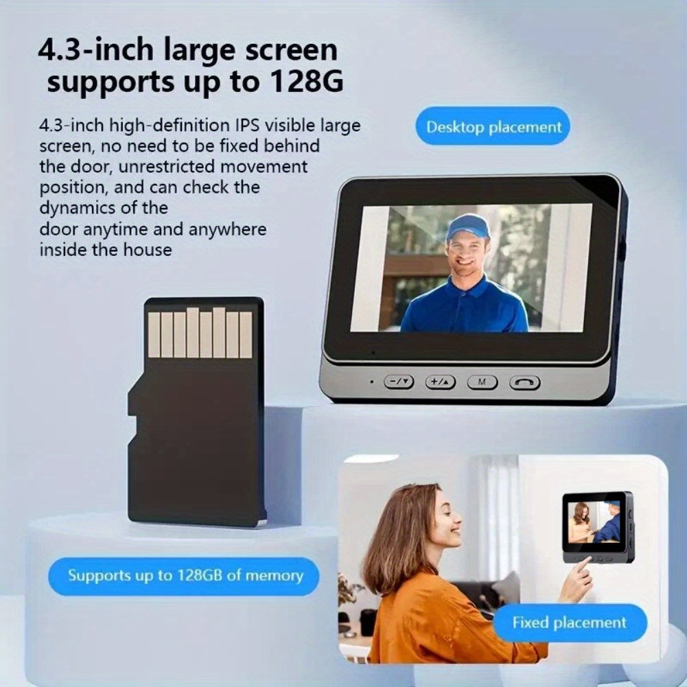 Kabellose Video-Türklingel mit 4,3-Zoll-Bildschirm, HD-Kamera, Zwei-Wege-Audio & Nachtsicht