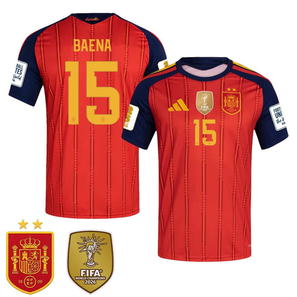 Camiseta local masculina de España 2026, campeones del Mundial con dos estrellas – Álex Baena #15