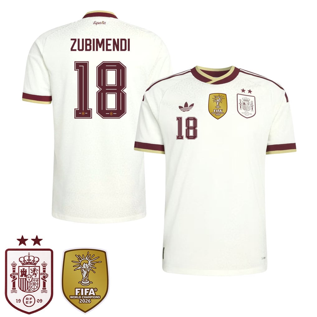 Maglia Trasferta Uomo Campioni del Mondo Due Stelle Spagna 2026 – Martín Zubimendi #18