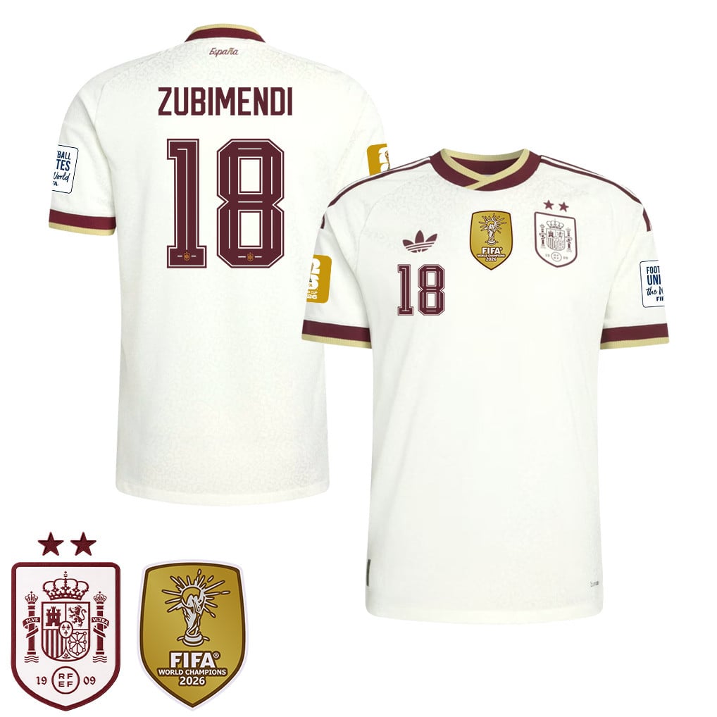 Maglia Trasferta Uomo Campioni del Mondo Due Stelle Spagna 2026 – Martín Zubimendi #18