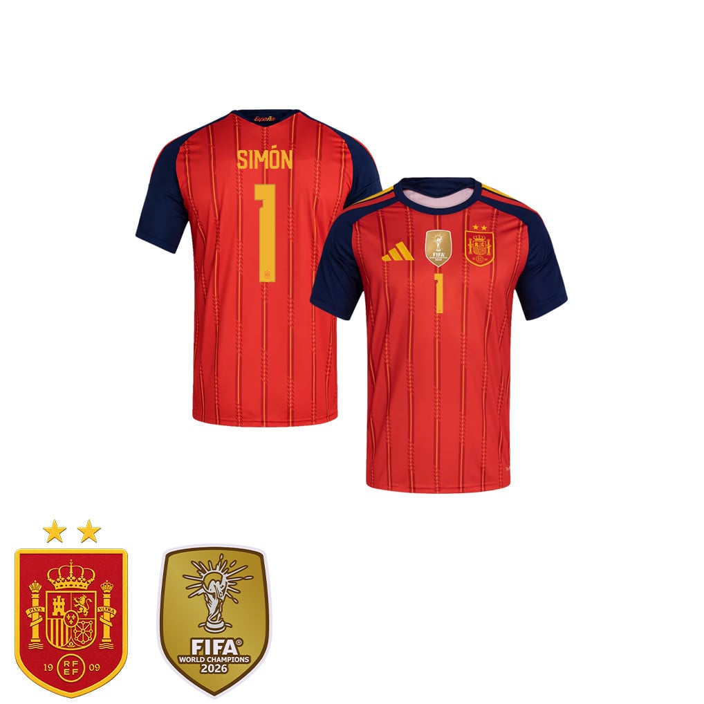 Spanien 2026 Zwei-Sterne-Weltmeister Kinder Heimtrikot – Unai Simón #1