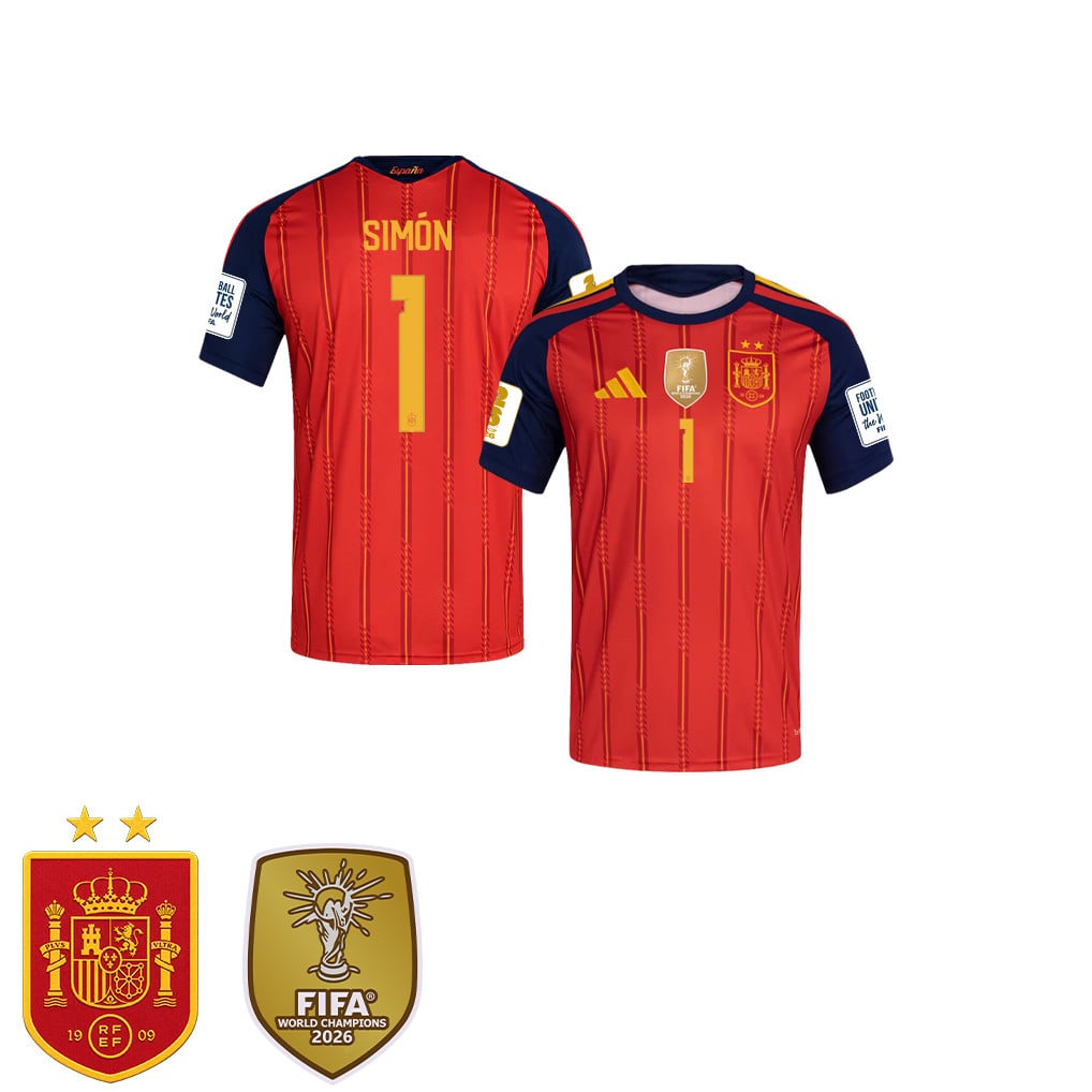 Spanien 2026 Zwei-Sterne-Weltmeister Kinder Heimtrikot – Unai Simón #1