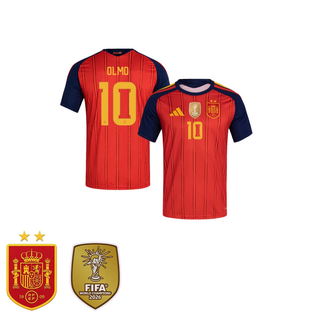 Spanje 2026 Twee-Sterren Wereldkampioen Kids Thuisshirt – Dani Olmo #10