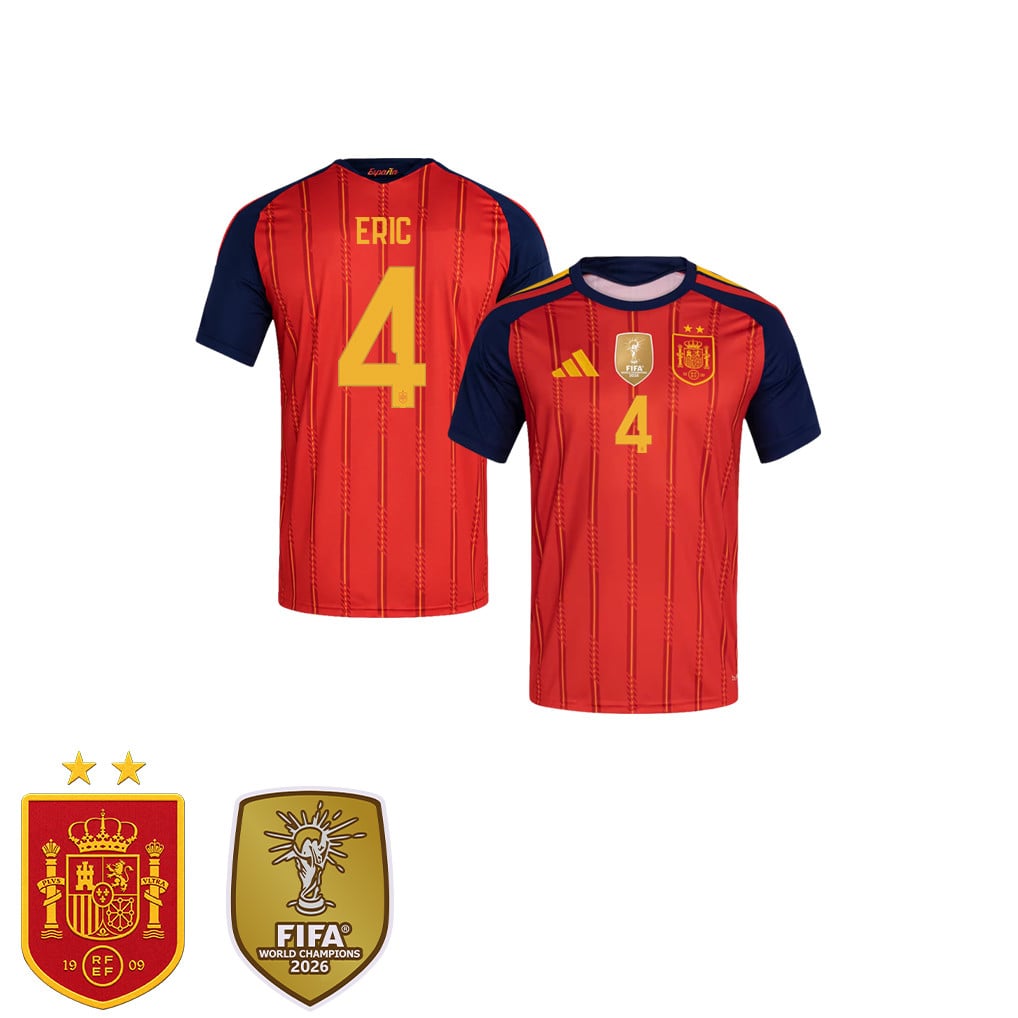 Camiseta local para niños de España campeona del Mundial 2026 con dos estrellas – Eric García #4