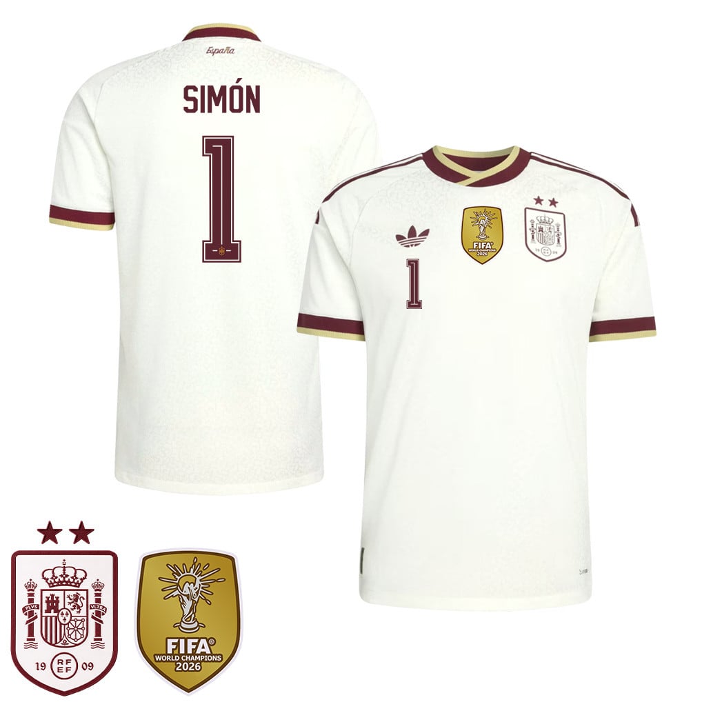 Spanien 2026 Zwei-Sterne-Weltmeister Kinder Auswärtstrikot – Unai Simón #1