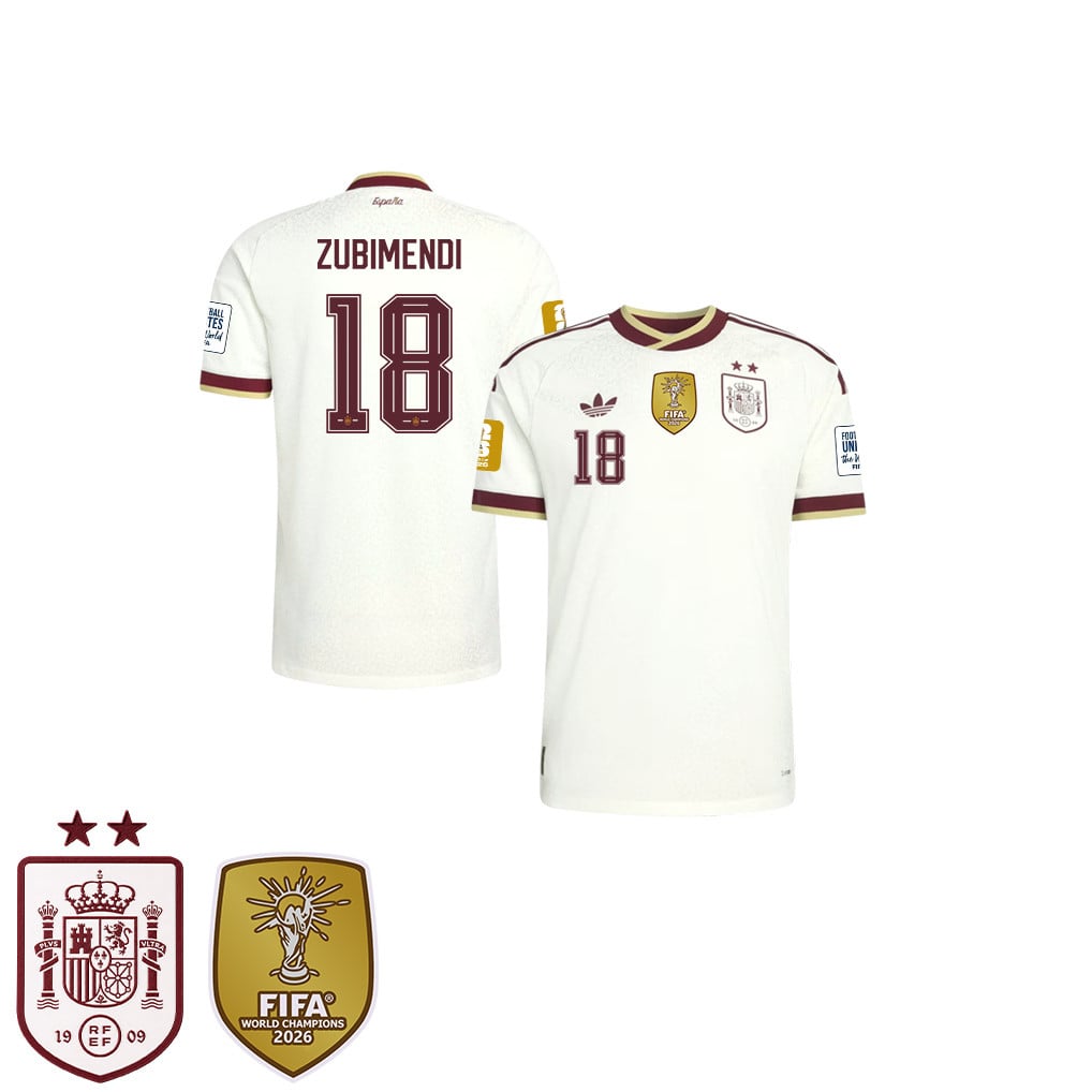 Spain 2026 Two-Star World Cup Champions Kids Away Jersey – Martín Zubimendi #18