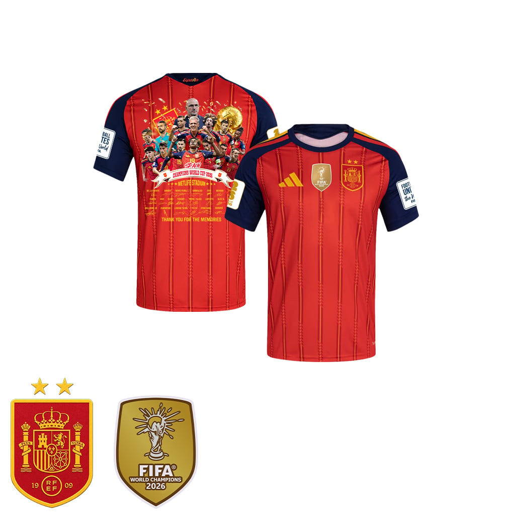 Spagna 2026 Maglia Casa Bambini Coppa del Mondo Due Stelle Grazie per i Ricordi