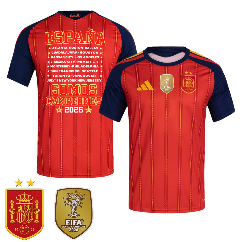 Spanje 2026 Twee-Ster Wereldkampioenen Spanje Wij Zijn Kampioenen Heren Thuisshirt