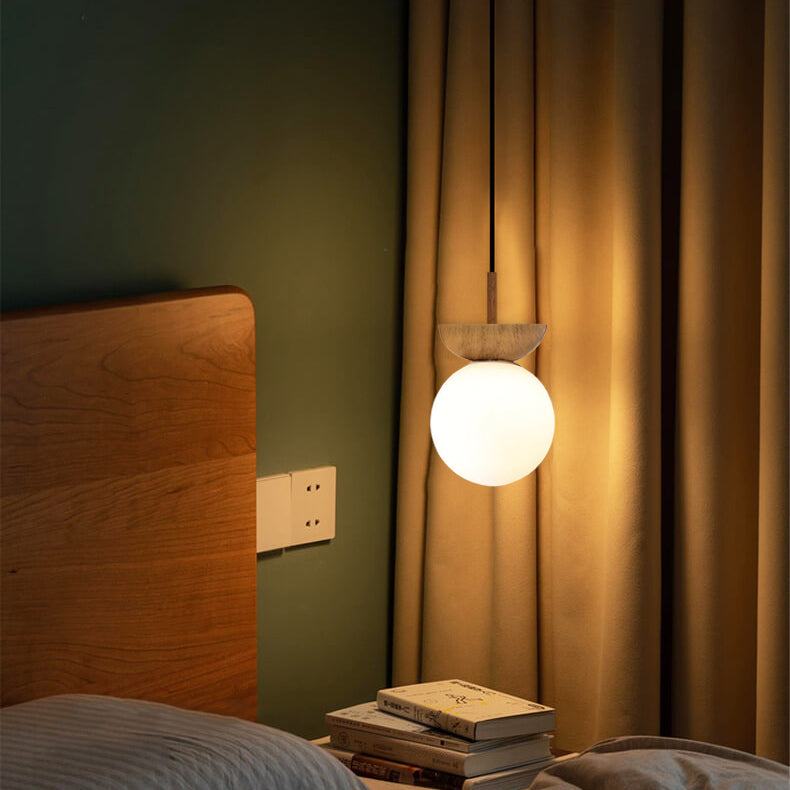 Nordic Wood Glass Globe 1-Light Ceiling Light