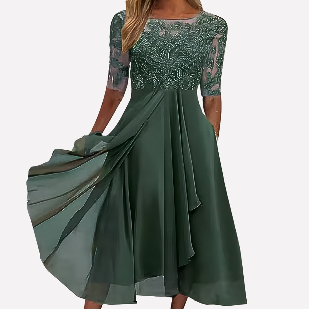 Dames blomstrede blondechiffon aftenkjole