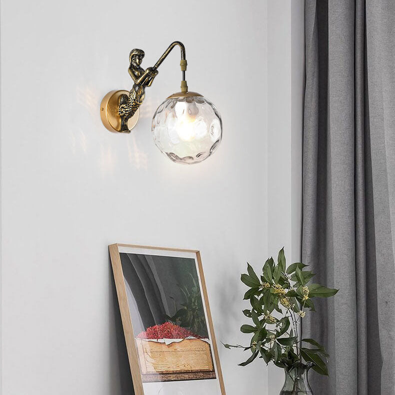 Aplique de pared vintage con globo de vidrio de sirena de 1 luz