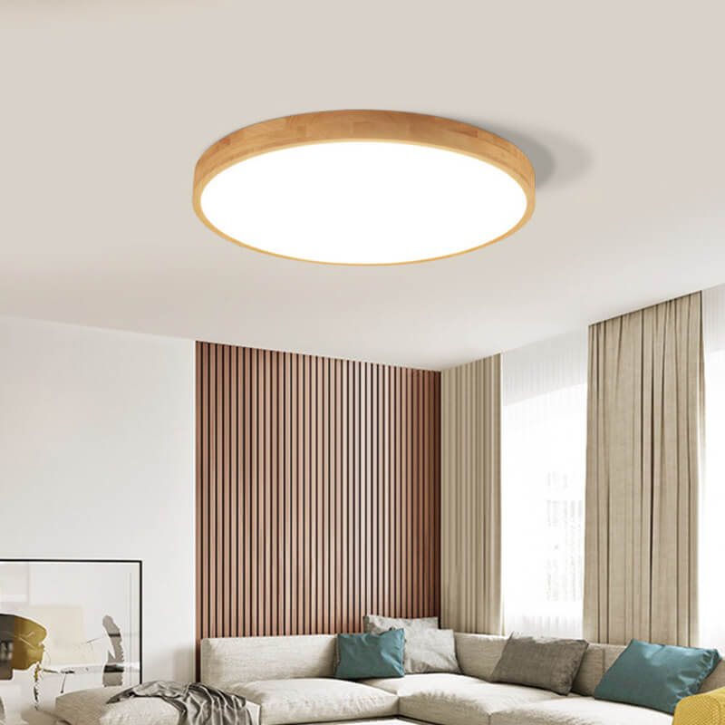 Nordisch massief houten ronde ultradunne LED plafondlamp 1-licht