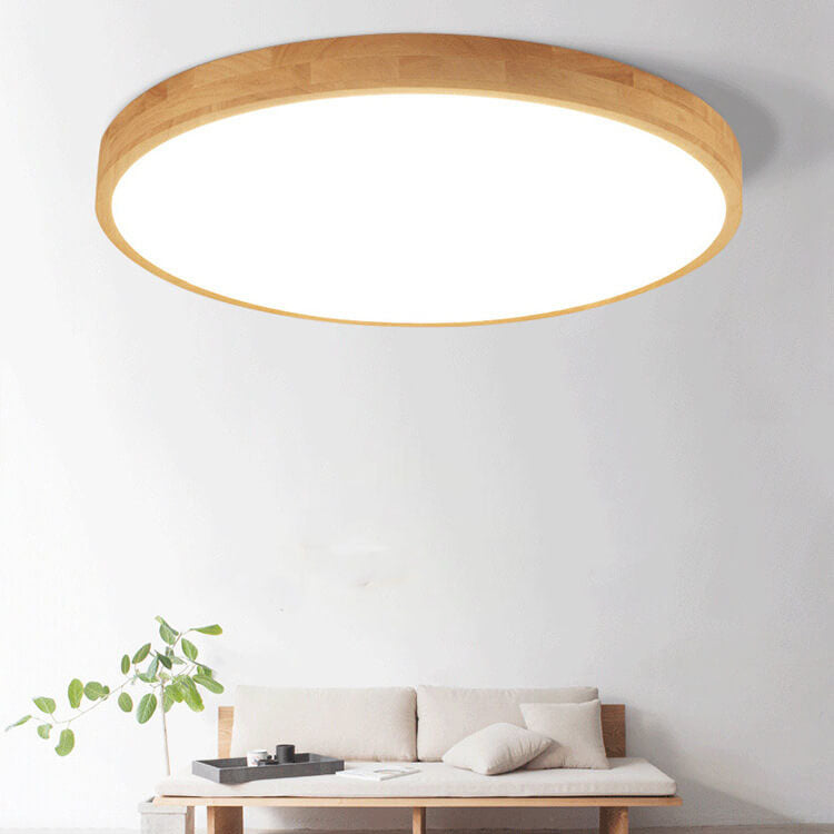 Plafoniera ultra sottile rotonda in legno massello nordico LED 1 luce