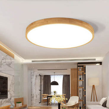 Plafoniera ultra sottile rotonda in legno massello nordico LED 1 luce