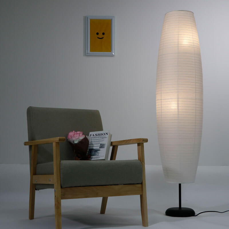 Lámpara de pie de columna de papel de arroz nórdico de 2 luces