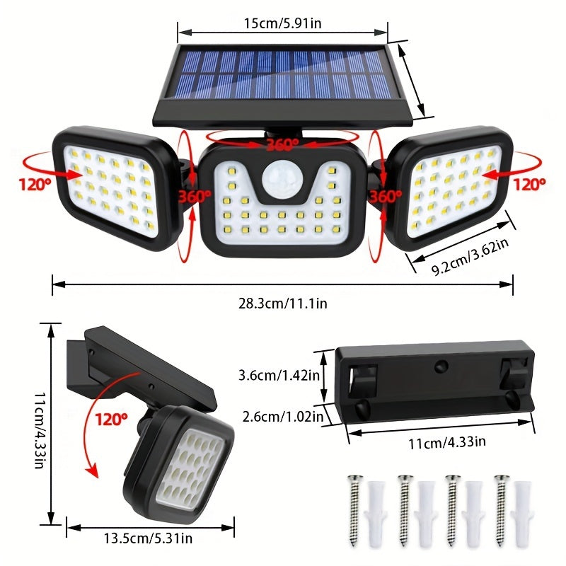 Luci Solari con Sensore di Movimento per Esterni – Fari di Sicurezza LED Impermeabili da 3000LM