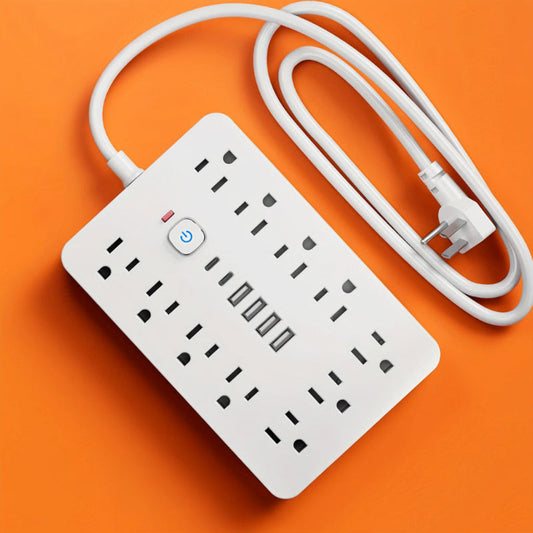 Protector contra sobretensiones con regleta de 17 en 1 – 11 tomas de corriente, 4 USB, 2 Tipo-C, enchufe plano