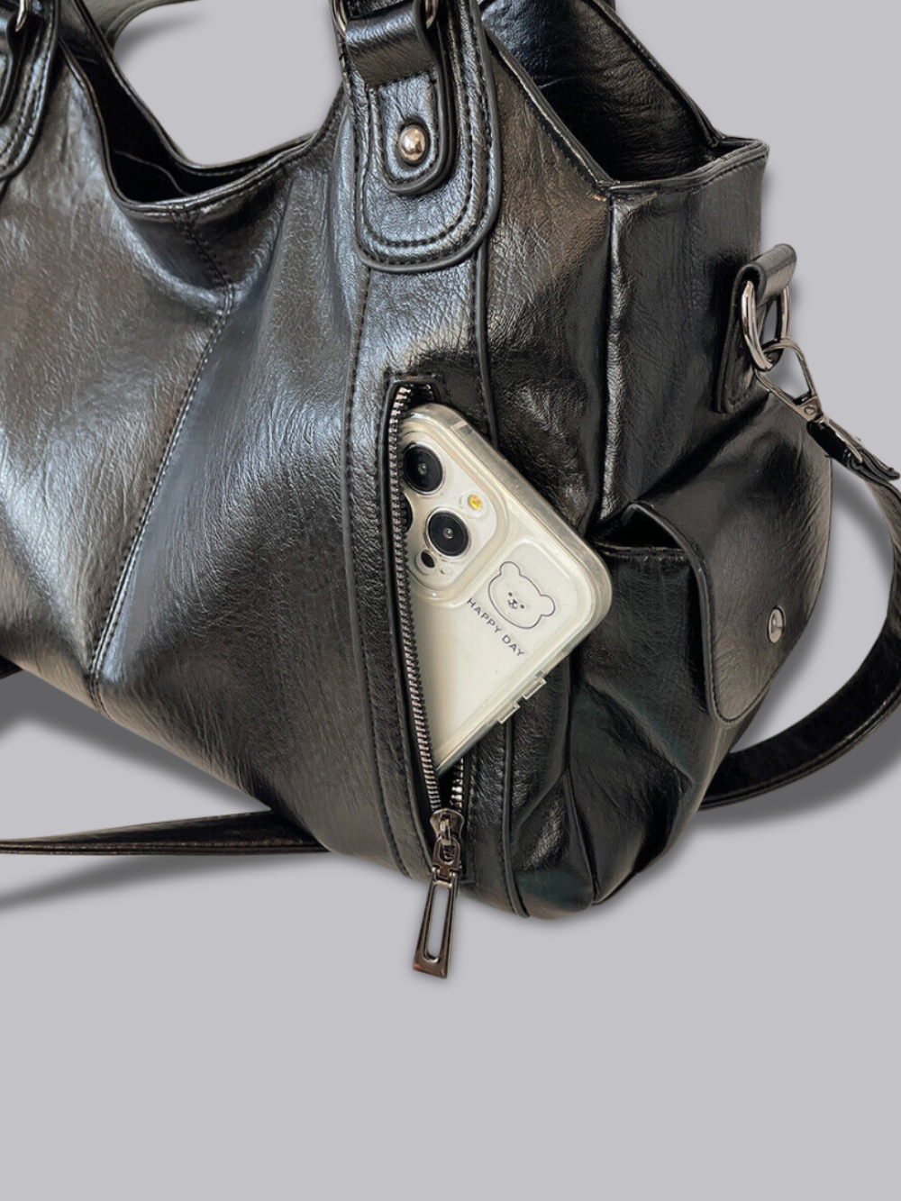 Alltags-Eleganz | Schwarze Ledertasche zum Tragen