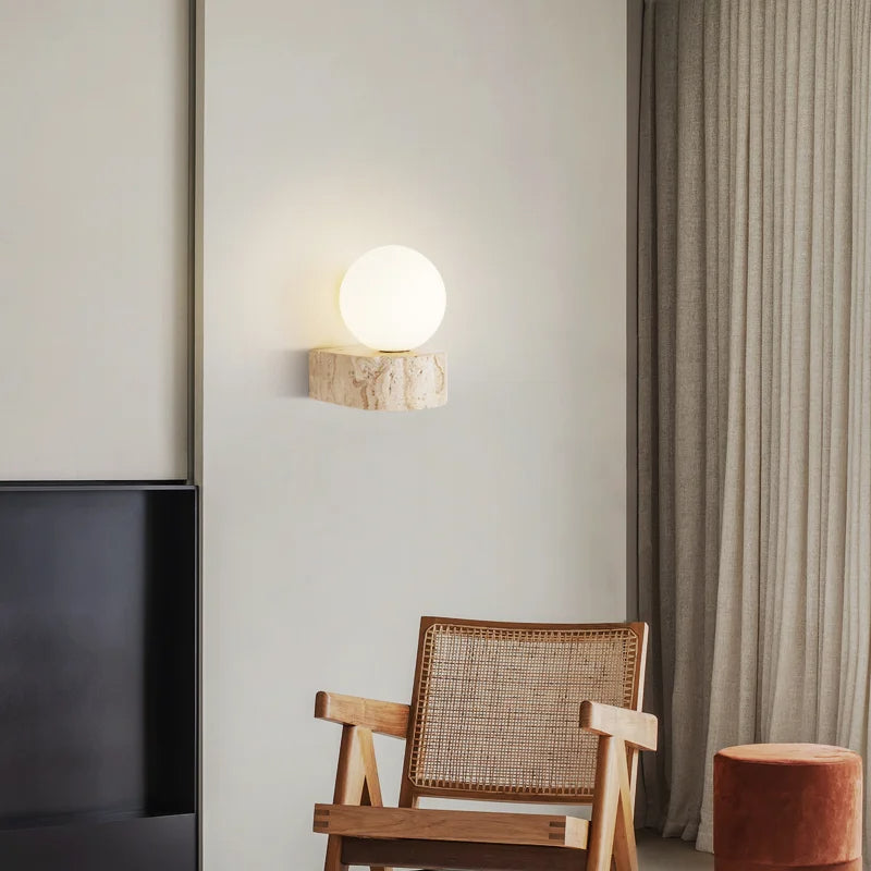 Moderner Travertin Kugel Wandleuchter LED 1-Flammig