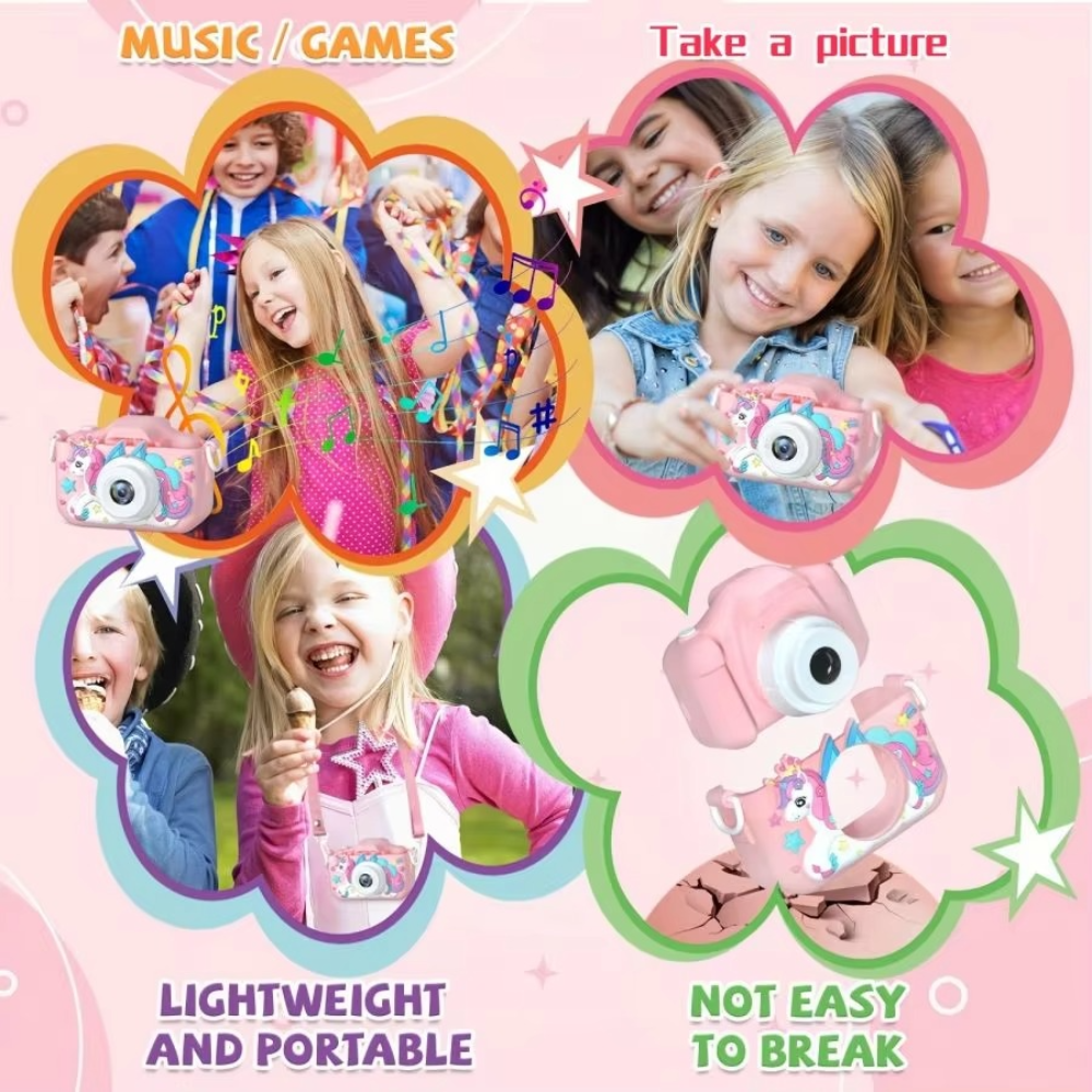 Fotocamera per bambini Unicorn HD con batteria ricaricabile da 32GB - Scatta foto e video fantastici!