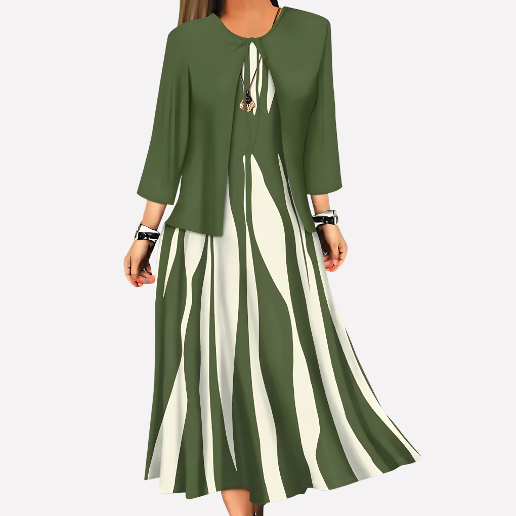 Women’s Two-Piece Blouse & Printed Dress Set