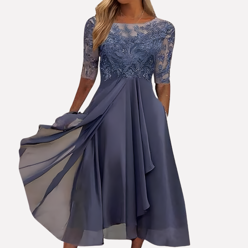 Women’s Floral Lace Chiffon Evening Dress