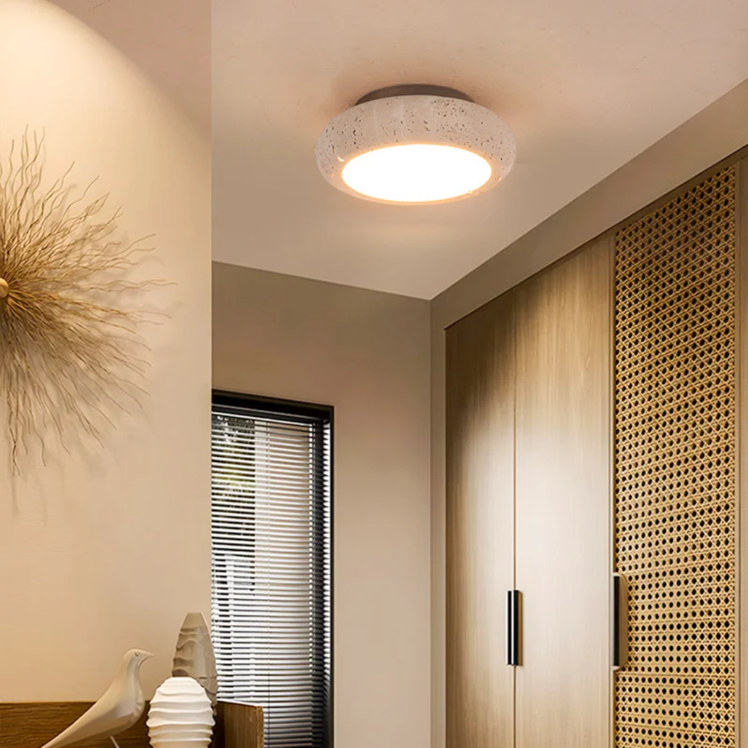 Lámpara de techo retro de madera y travertino de 1 luz