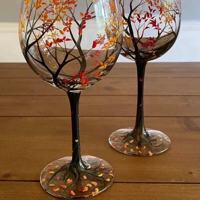 Frosetpro | Hand-Painted Four Seasons Wine Glass – Artistic Glassware for Elegant Moments