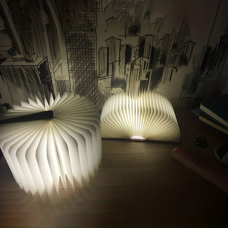 Faltbare Buchlampe – Wiederaufladbare LED-Nachttischlampe, 3-Farben Tragbares Nachtlicht