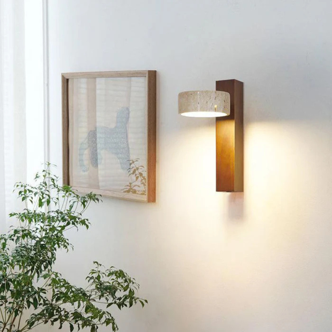 Applique da parete in travertino e legno Wabi-Sabi LED 1 luce