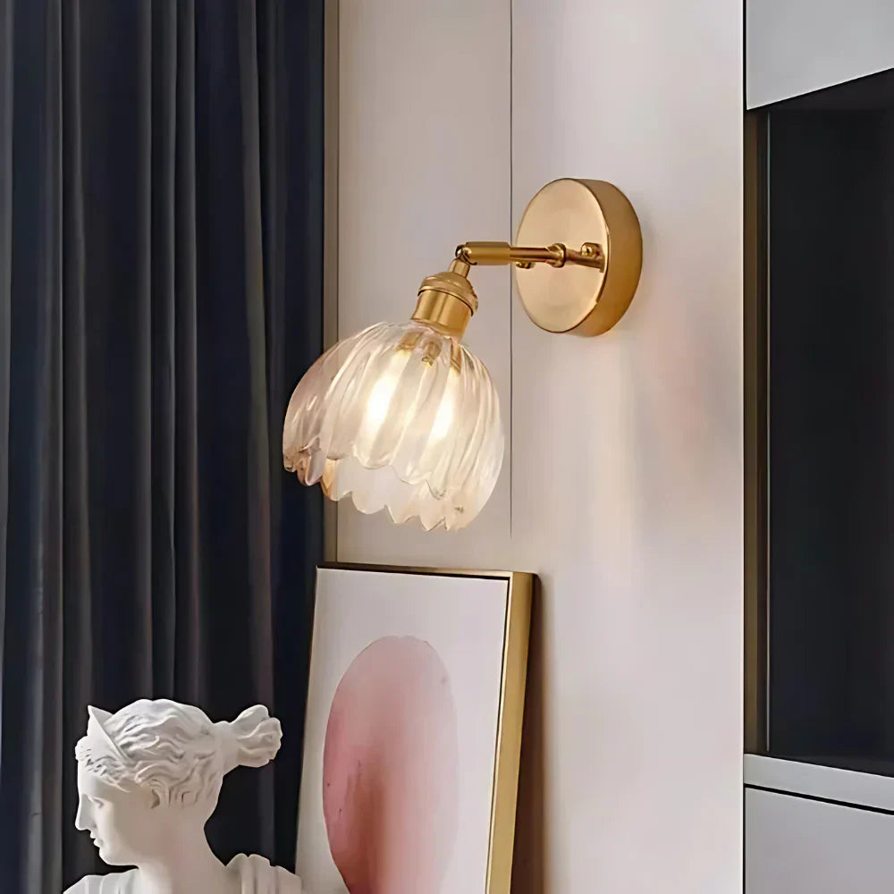 Applique da parete vintage in ottone con vetro a tulipano 1 luce