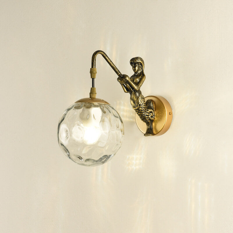 Aplique de pared vintage con globo de vidrio de sirena de 1 luz