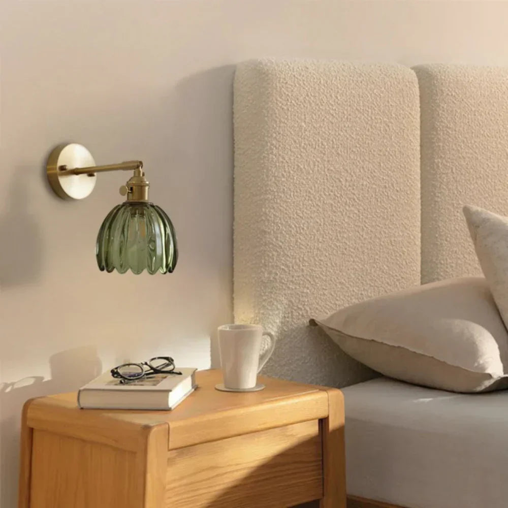 Applique da parete vintage in ottone con vetro a tulipano 1 luce