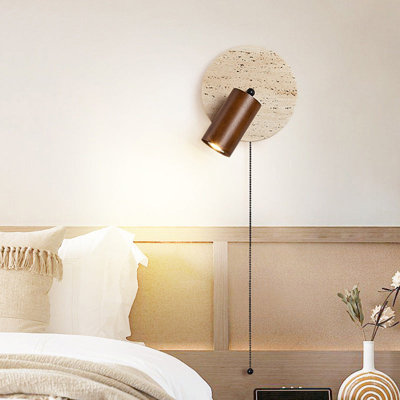 Aplique de pared giratorio de madera de travertino moderno LED de 1 luz