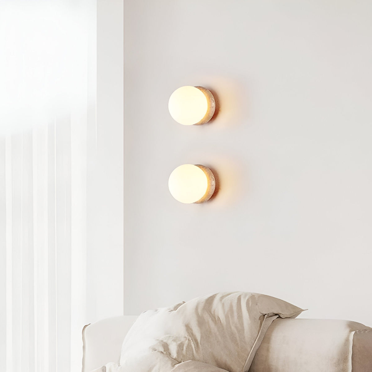 Lampada da parete esterna rotonda in pietra di travertino moderna LED 1 luce