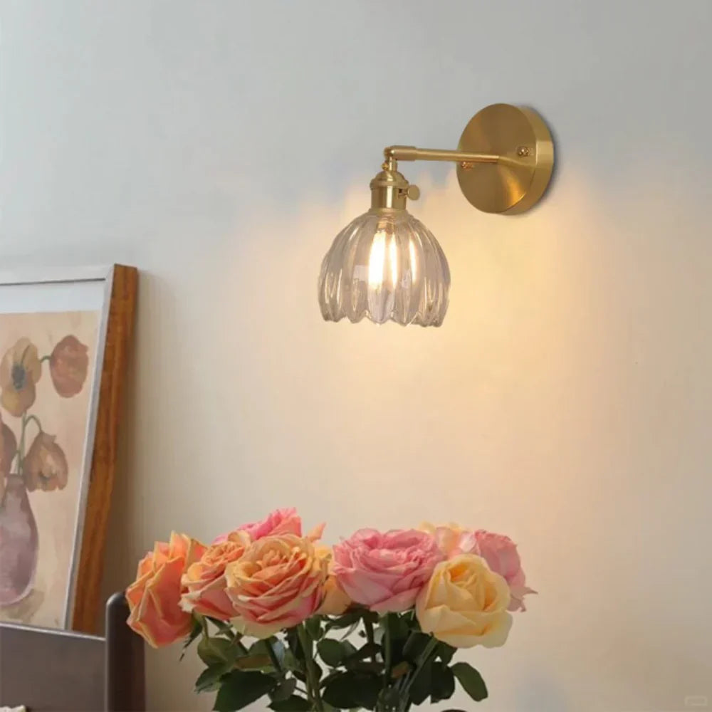 Applique da parete vintage in ottone con vetro a tulipano 1 luce