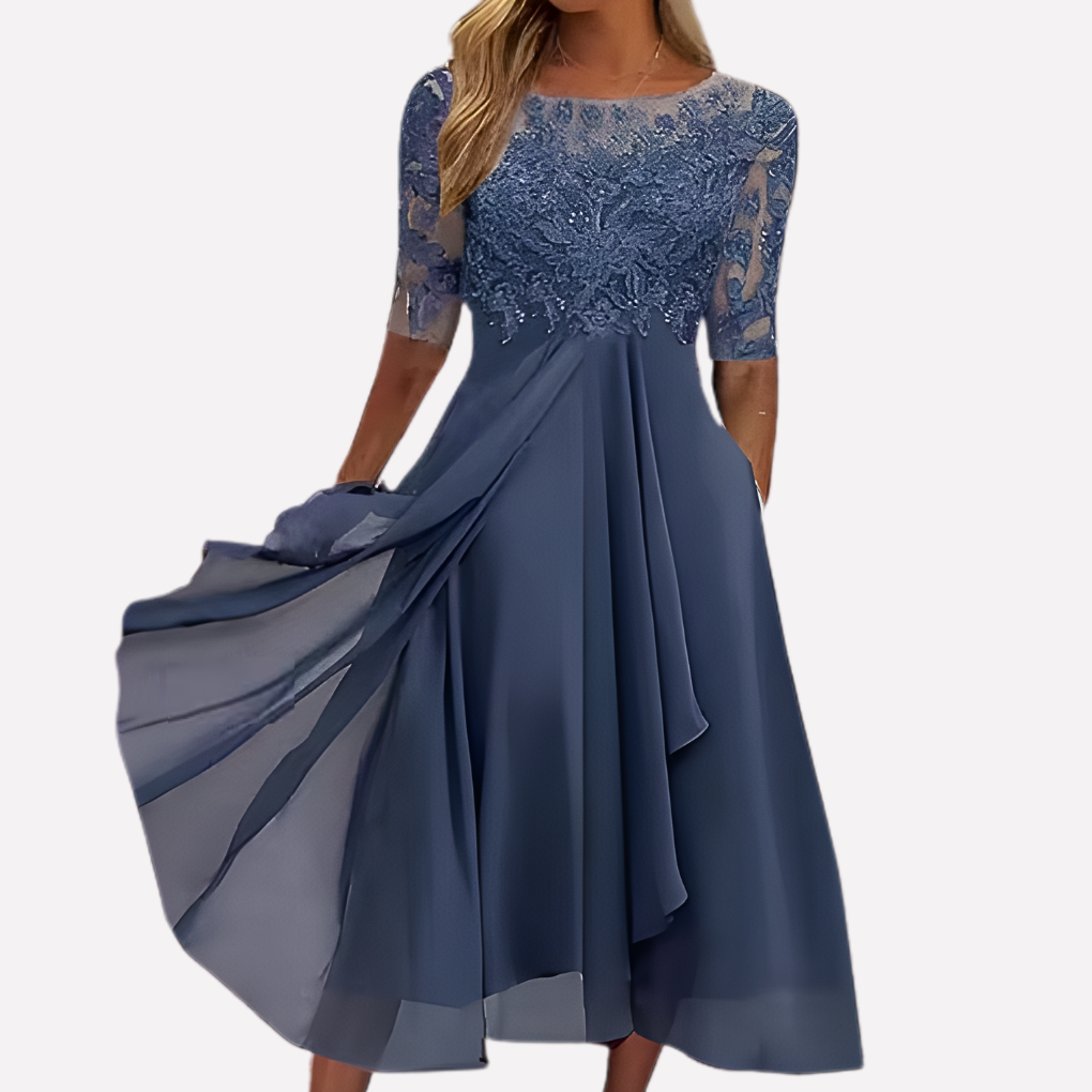 Dames blomstrede blondechiffon aftenkjole
