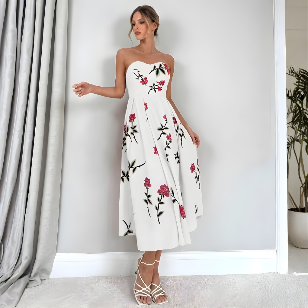 Damen ärmelloses A-Linien Kleid mit Blumenmuster