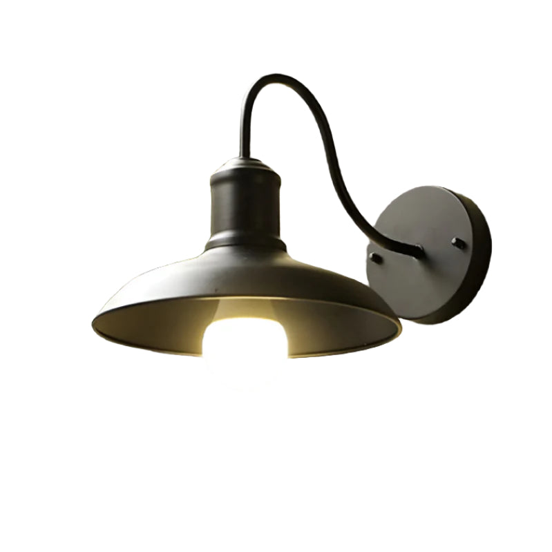 Luz de pared exterior vintage industrial de hierro en forma de cuenco LED de 1 luz