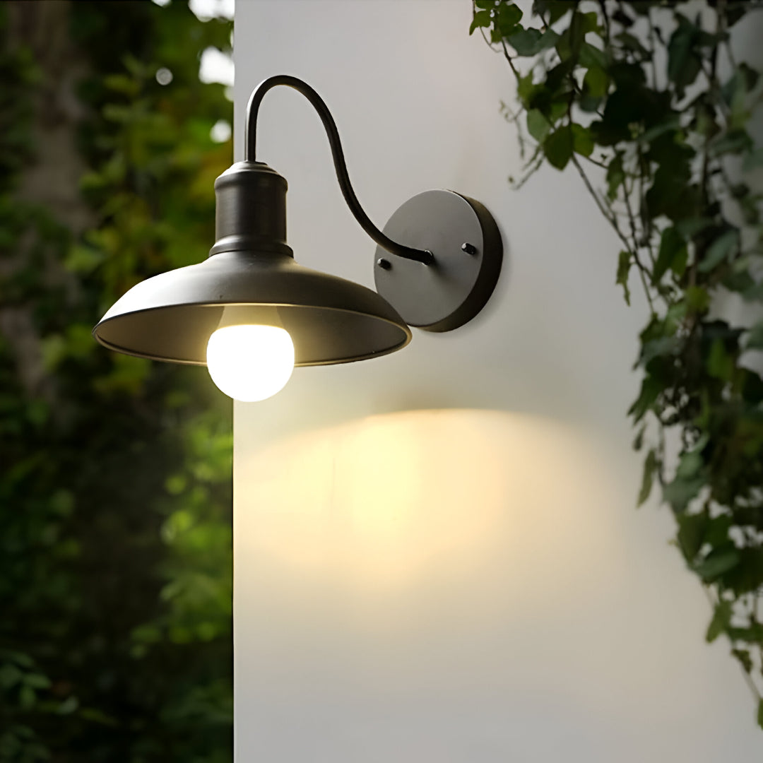 Luz de pared exterior vintage industrial de hierro en forma de cuenco LED de 1 luz