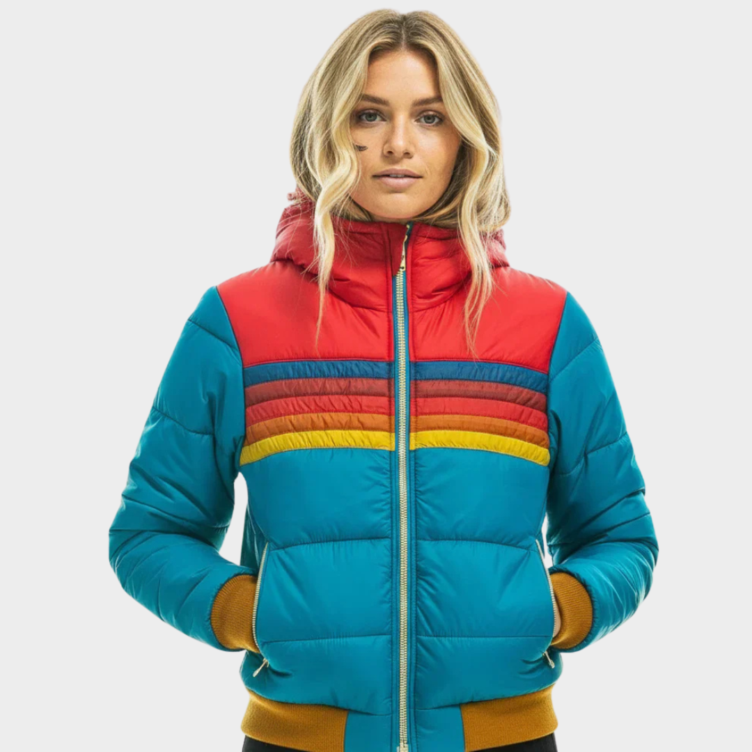 Chaqueta acolchada multicolor retro para mujer