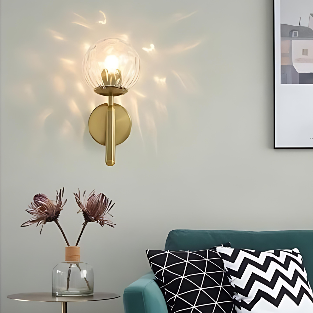 Aplique de pared nórdico de latón con globo de vidrio LED de 1 luz