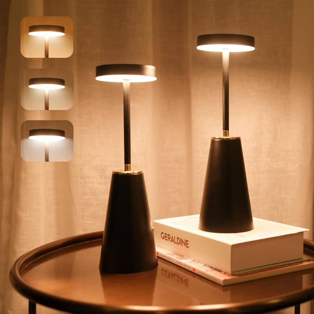 Lampada da tavolo moderna ricaricabile LED in ferro a cono 1 luce