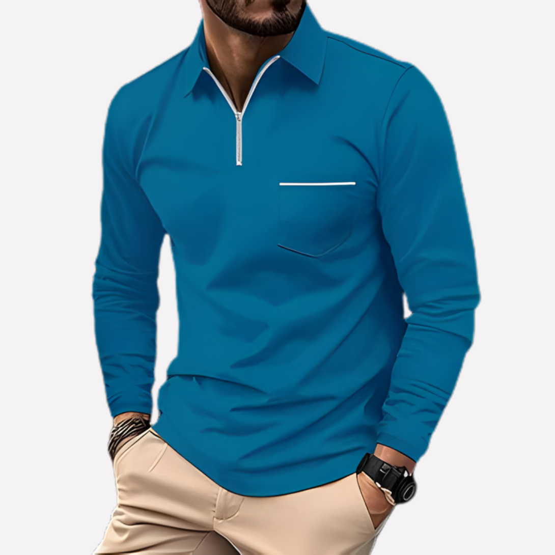 Polo de manga larga para hombre con bolsillo en el pecho