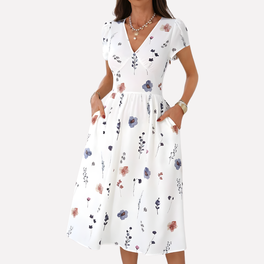 Vestito da donna con scollo a V e tasche