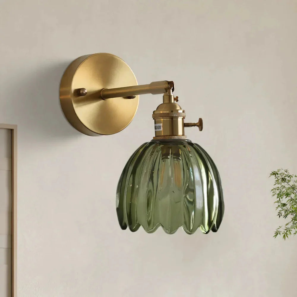 Applique da parete vintage in ottone con vetro a tulipano 1 luce